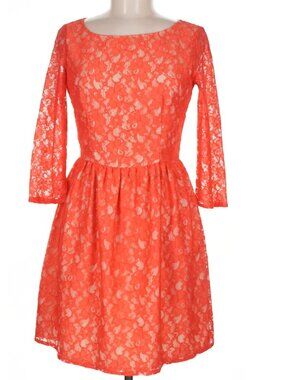 French Connection Coral Lace Fit & Flare Dress Size 6 3/4 Sleeve Cocktail Dress